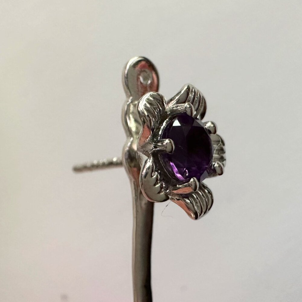 Amethyst Flower Stud Earrings with Beautiul (Removable) Rainbow Topaz Dangles - Picture 13 of 16